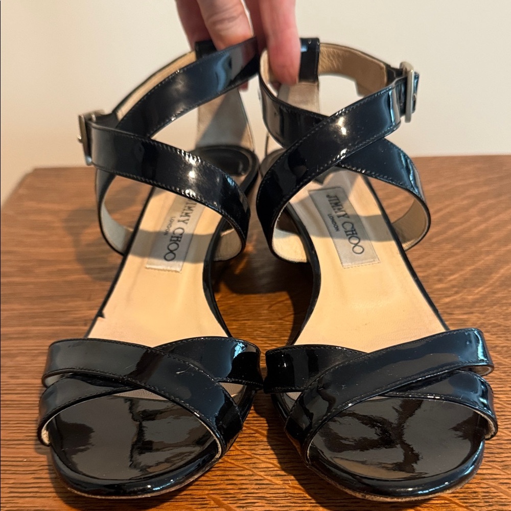 Jimmy Choo Glossy Black Strappy Heels